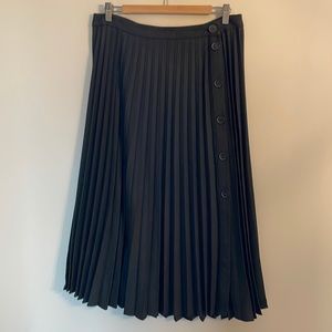 Women’s Zara Pleated Midi Skirt Dark Grey Button Closure